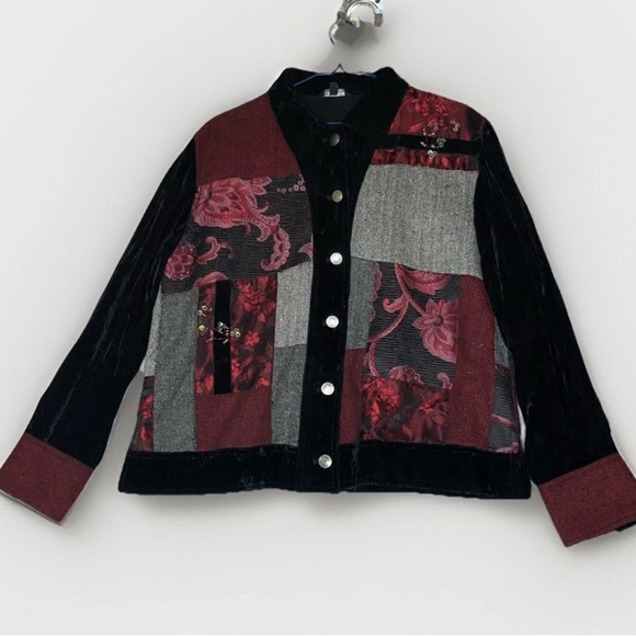 Attitude Jackets & Blazers - Vtg Attitude Patchwork Blazer Jacket M Velvet Tapestry Floral Boho Hippie Y2K
